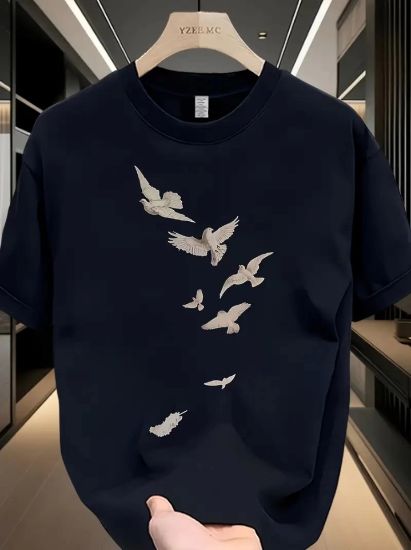 Baskılı Oversize Bisiklet Yaka T-shirt - Beyaz resmi